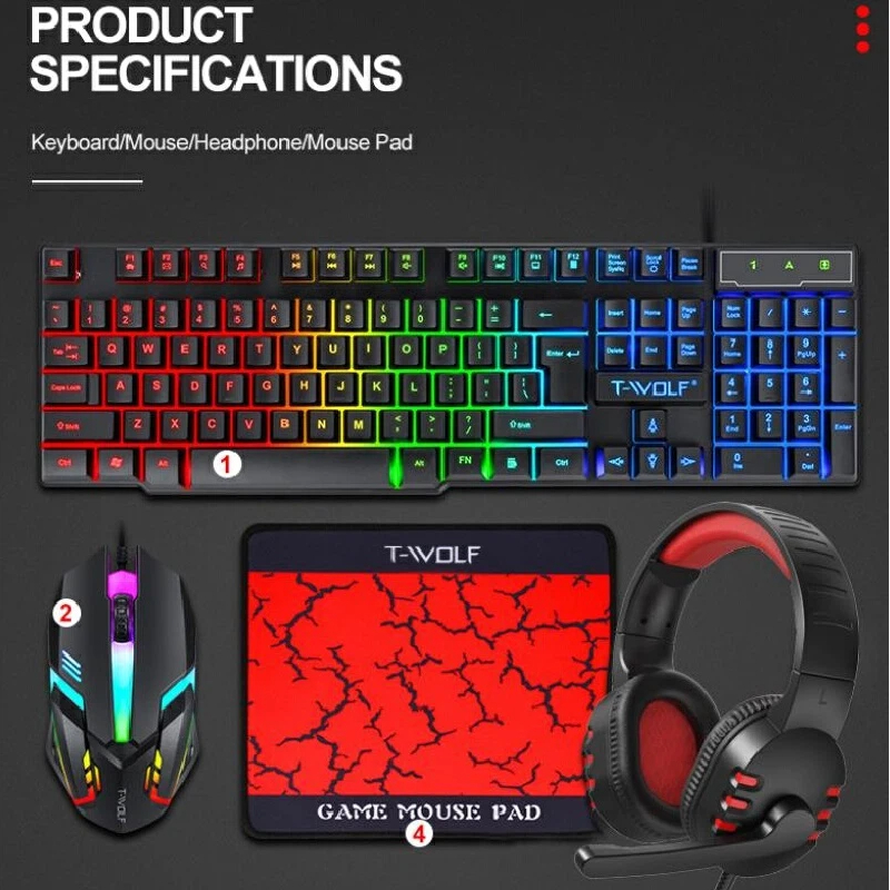 Gaming Keyboard And Mouse Combo - Spanisch-Russisches Tastatur-Layout Gaming-Combo 4-in-1 RGB-Hintergrundbeleuchtung Tastatur
