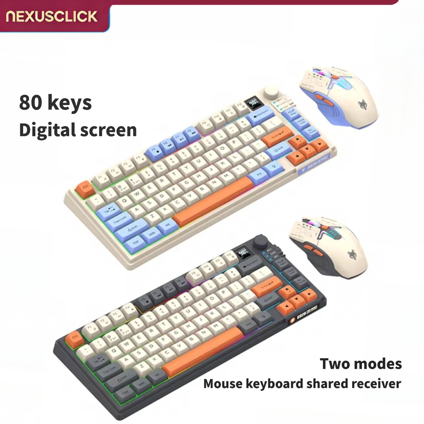 Gaming Keyboard And Mouse Combo - NexusClick Dual-Mode-Tastatur-Maus-Kombination mit Bildschirm, Mini 80