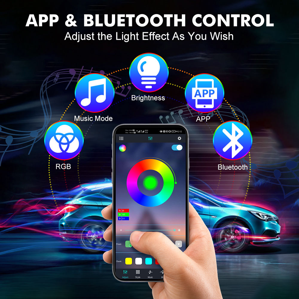 Neon LED Innen Auto Licht APP  – Rgb Underglow Strip Bewertung und Preis